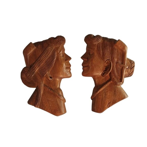 Set of 2 South American Women Woman Wood Wall Decor Plaque Mask - Picture 1 of 5